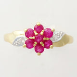 9K SOLID GOLD 0.65CT NATURAL RUBY CLUSTER RING WITH 2 DIAMONDS.