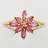 9K SOLID YELLOW GOLD 0.65CT NATURAL PINK TOURMALINE CLUSTER RING.