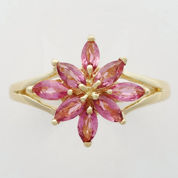 9K SOLID YELLOW GOLD 0.65CT NATURAL PINK TOURMALINE CLUSTER RING.