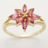9K SOLID YELLOW GOLD 0.65CT NATURAL PINK TOURMALINE CLUSTER RING.