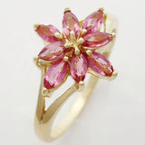9K SOLID YELLOW GOLD 0.65CT NATURAL PINK TOURMALINE CLUSTER RING.