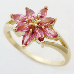 9K SOLID YELLOW GOLD 0.65CT NATURAL PINK TOURMALINE CLUSTER RING.