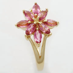9K SOLID YELLOW GOLD 0.65CT NATURAL PINK TOURMALINE CLUSTER RING.