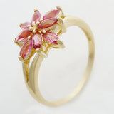 9K SOLID YELLOW GOLD 0.65CT NATURAL PINK TOURMALINE CLUSTER RING.