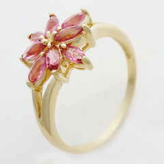 9K SOLID YELLOW GOLD 0.65CT NATURAL PINK TOURMALINE CLUSTER RING.