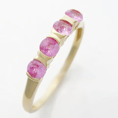 9K SOLID YELLOW GOLD 0.50CT NATURAL PINK SAPPHIRE 4 STONE RING.