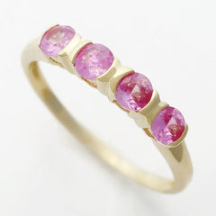 9K SOLID YELLOW GOLD 0.50CT NATURAL PINK SAPPHIRE 4 STONE RING.
