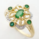 9K SOLID GOLD 0.40CT NATURAL EMERALD VINTAGE STYLE RING WITH 4 DIAMONDS.