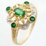 9K SOLID GOLD 0.40CT NATURAL EMERALD VINTAGE STYLE RING WITH 4 DIAMONDS.