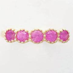 9K SOLID YELLOW GOLD 0.65CT NATURAL PINK TOURMALINE 5 STONE RING.
