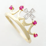 9K SOLID 0.15CT NATURAL RUBY QUEEN CROWN RING WITH 5 DIAMONDS.