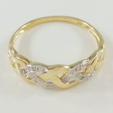 9K SOLID GOLD ENDLESS KNOT CELTIC BAND RING WITH 8 DIAMONDS.