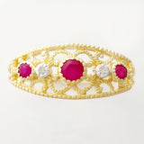 9K SOLID GOLD 0.30CT NATURAL RUBY NAVETTE STYLE RING WITH 2 DIAMONDS.