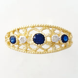 9K SOLID GOLD 0.30CT NATURAL SAPPHIRE NAVETTE STYLE RING WITH 2 DIAMONDS.