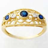 9K SOLID GOLD 0.30CT NATURAL SAPPHIRE NAVETTE STYLE RING WITH 2 DIAMONDS.