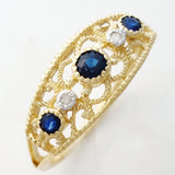 9K SOLID GOLD 0.30CT NATURAL SAPPHIRE NAVETTE STYLE RING WITH 2 DIAMONDS.