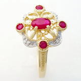 9K SOLID GOLD 0.40CT NATURAL RUBY VINTAGE STYLE RING WITH 4 DIAMONDS.