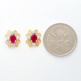 9K SOLID GOLD 0.65CT NATURAL RUBY VINTAGE STYLE EARRINGS WITH 8 DIAMONDS.