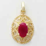 9K SOLID GOLD 0.35CT NATURAL RUBY FILIGREE ANTIQUE STYLE PENDANT.