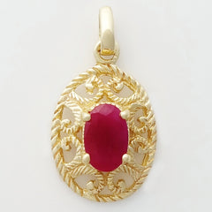 9K SOLID GOLD 0.35CT NATURAL RUBY FILIGREE ANTIQUE STYLE PENDANT.