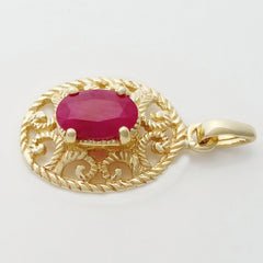 9K SOLID GOLD 0.35CT NATURAL RUBY FILIGREE ANTIQUE STYLE PENDANT.