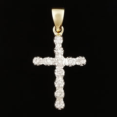 9K SOLID GOLD CROSS PENDANT WITH 11 DIAMONDS.