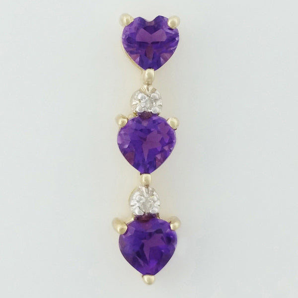 9K SOLID GOLD 0.70CT NATURAL AMETHYST PENDANT WITH 2 DIAMONDS.