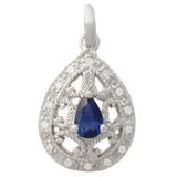 9K SOLID WHITE GOLD 0.30CT BLUE SAPPHIRE ANTIQUE STYLE PENDANT WITH 14 DIAMONDS.