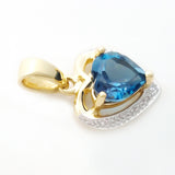 9K SOLID GOLD 1.20CT LONDON BLUE TOPAZ AND DIAMOND PENDANT.