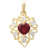 9K SOLID GOLD 0.95CT ALMANDINE GARNET FILIGREE PENDANT WITH 6 DIAMONDS.