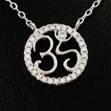 925 STERLING SILVER NECKLACE WITH OM NAMASTE PENDANT SET IN SPARKLING CRYSTALS.