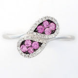 9K SOLID WHITE GOLD NATURAL 8 PINK SAPPHIRE & 38 DIAMOND RING.