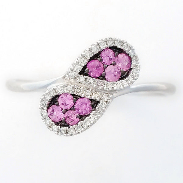9K SOLID WHITE GOLD NATURAL 8 PINK SAPPHIRE & 38 DIAMOND RING.