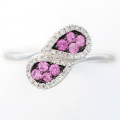 9K SOLID WHITE GOLD NATURAL 8 PINK SAPPHIRE & 38 DIAMOND RING.