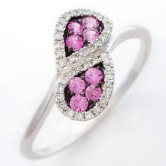 9K SOLID WHITE GOLD NATURAL 8 PINK SAPPHIRE & 38 DIAMOND RING.