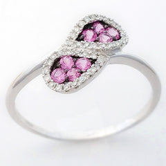 9K SOLID WHITE GOLD NATURAL 8 PINK SAPPHIRE & 38 DIAMOND RING.