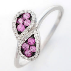 9K SOLID WHITE GOLD NATURAL 8 PINK SAPPHIRE & 38 DIAMOND RING.