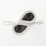 9K SOLID WHITE GOLD NATURAL 8 BLACK DIAMOND & 38 WHITE DIAMOND RING.