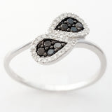 9K SOLID WHITE GOLD NATURAL 8 BLACK DIAMOND & 38 WHITE DIAMOND RING.