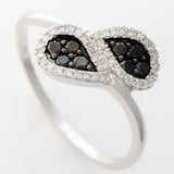 9K SOLID WHITE GOLD NATURAL 8 BLACK DIAMOND & 38 WHITE DIAMOND RING.