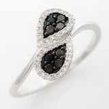 9K SOLID WHITE GOLD NATURAL 8 BLACK DIAMOND & 38 WHITE DIAMOND RING.