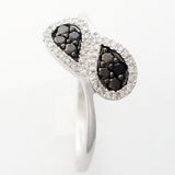9K SOLID WHITE GOLD NATURAL 8 BLACK DIAMOND & 38 WHITE DIAMOND RING.