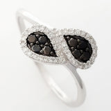 9K SOLID WHITE GOLD NATURAL 8 BLACK DIAMOND & 38 WHITE DIAMOND RING.