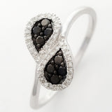 9K SOLID WHITE GOLD NATURAL 8 BLACK DIAMOND & 38 WHITE DIAMOND RING.