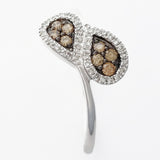 9K SOLID WHITE GOLD 8 NATURAL CHAMPAGNE DIAMOND & 38 WHITE DIAMOND RING.