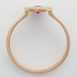 9K SOLID ROSE GOLD 0.55CT NATURAL RUBY HALO RING WITH 43 DIAMONDS.