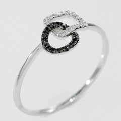 9K SOLID WHITE GOLD NATURAL 13 BLACK DIAMOND & 16 WHITE DIAMOND RING.