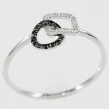 9K SOLID WHITE GOLD NATURAL 13 BLACK DIAMOND & 16 WHITE DIAMOND RING.
