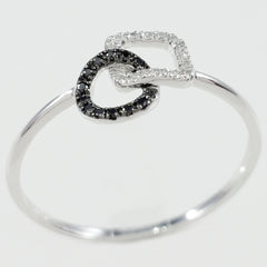 9K SOLID WHITE GOLD NATURAL 13 BLACK DIAMOND & 16 WHITE DIAMOND RING.