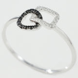 9K SOLID WHITE GOLD NATURAL 13 BLACK DIAMOND & 16 WHITE DIAMOND RING.